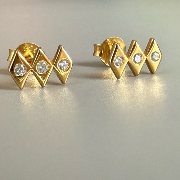 14k Gold Vermeil Geometric Earrings with Dazzling Gemstones - Picture 8 of 12